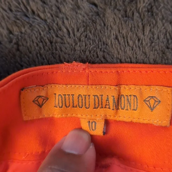 Loulou Diamond| Bright Orange Tapered Front Zippered Pants Cotton Blend - Picture 10 of 12